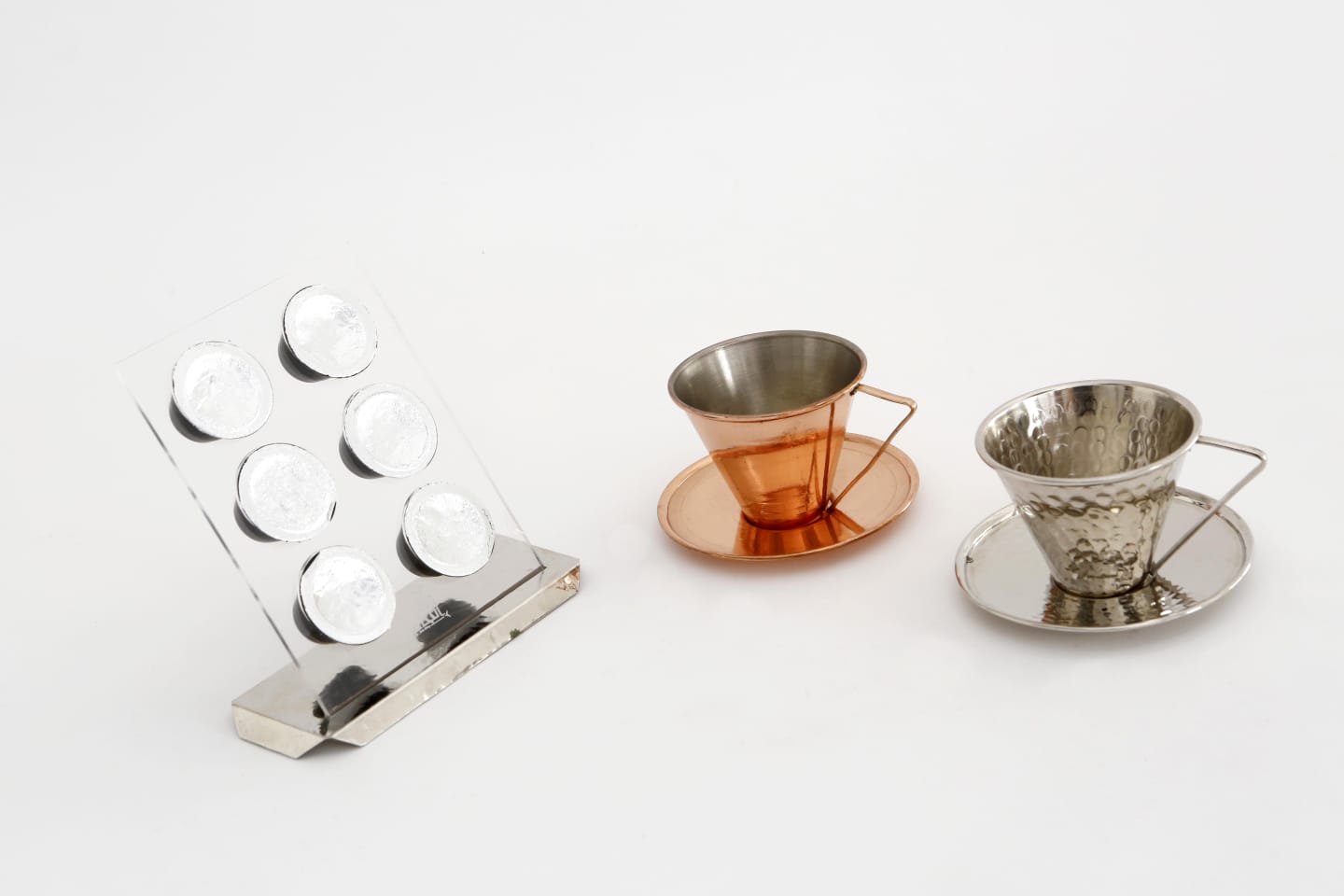 Coffret Nespresso cuivre – 2 tasses & support capsules chic