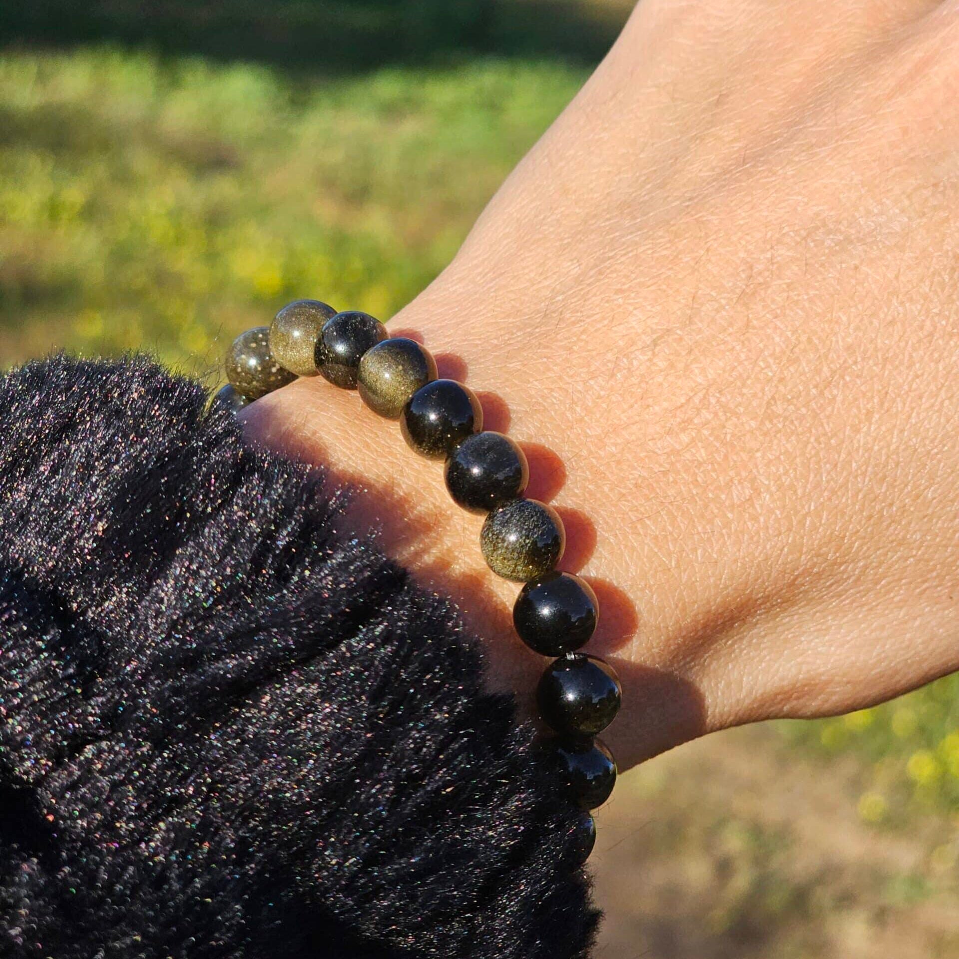 Bracelet élastique en pierre d'Obsidienne Dorée (17-19 cm)