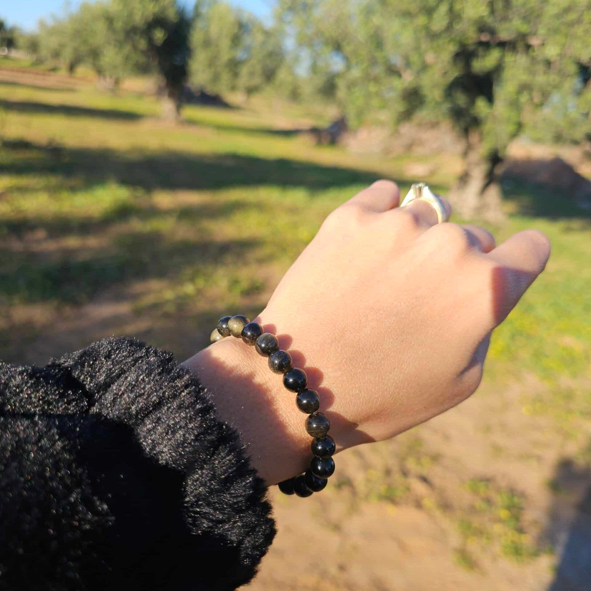 Bracelet élastique en pierre d'Obsidienne Dorée (17-19 cm)