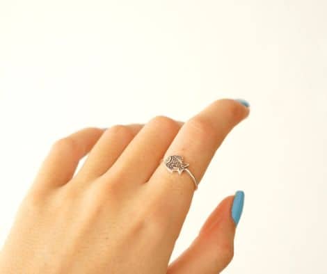 Bague Poisson En Argent, bague ajustable pour femme