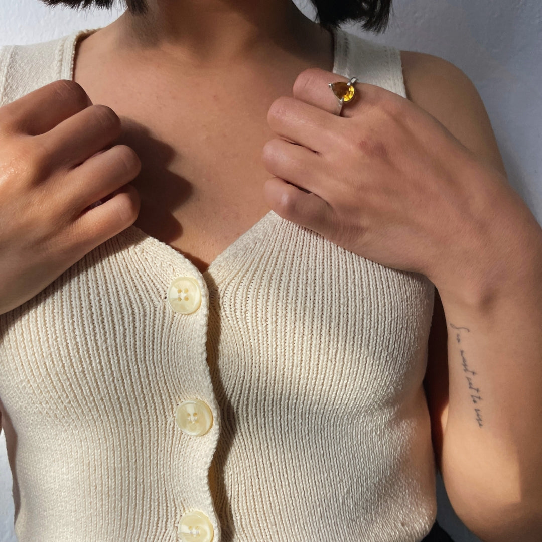 Bague ajustable en citrine naturelle 3,4 carats en argent 940