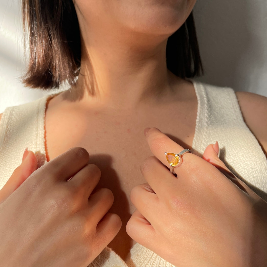 Bague ajustable en citrine naturelle 3,4 carats en argent 940