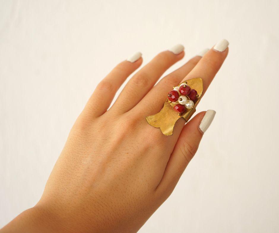 Bague en acier inoxydable forme poisson motif perle pour femme