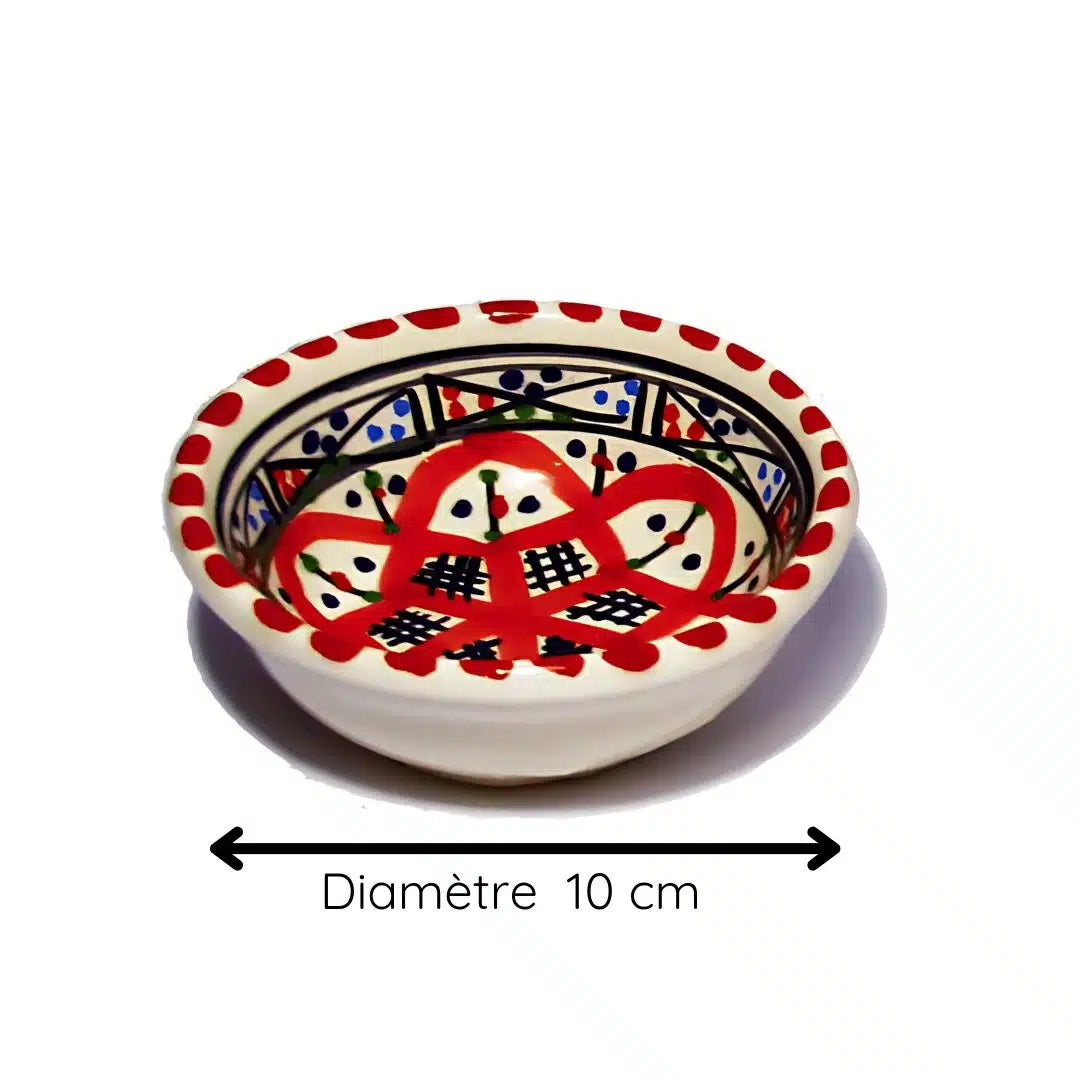 Bol en céramique artisanale – Rouge, Bleu, Turquoise (10cm)