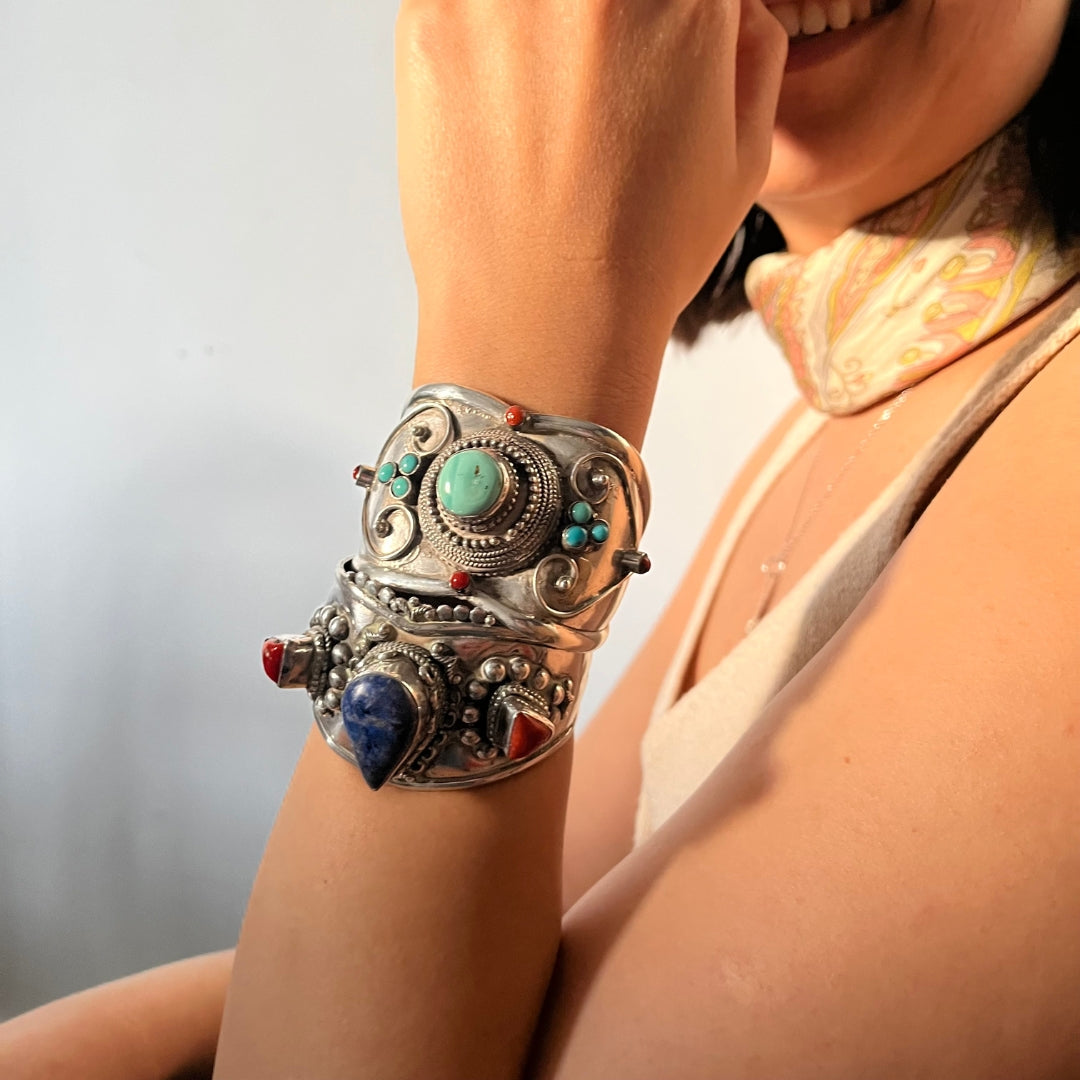 Bracelet Argent Turquoise et Corail, bracelet pour femme en argent et pierres naturelles