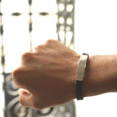 Bracelet Homme cuir argent, bracelet argenté en cuir