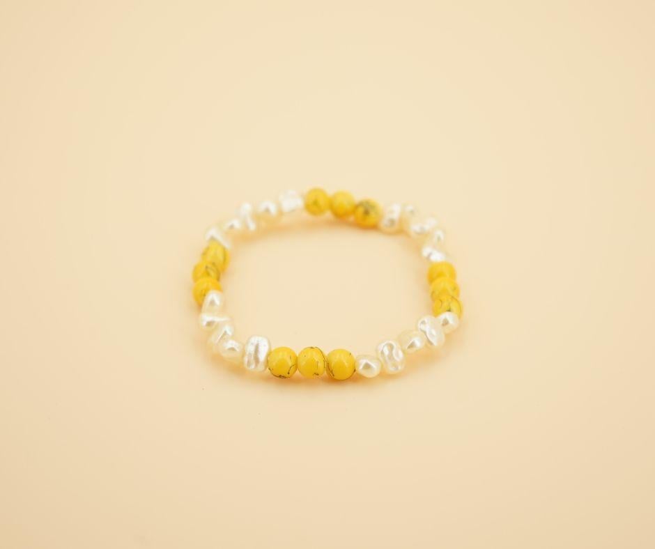 Bracelet En Pierre Blanche Et Jaune Pour Femme