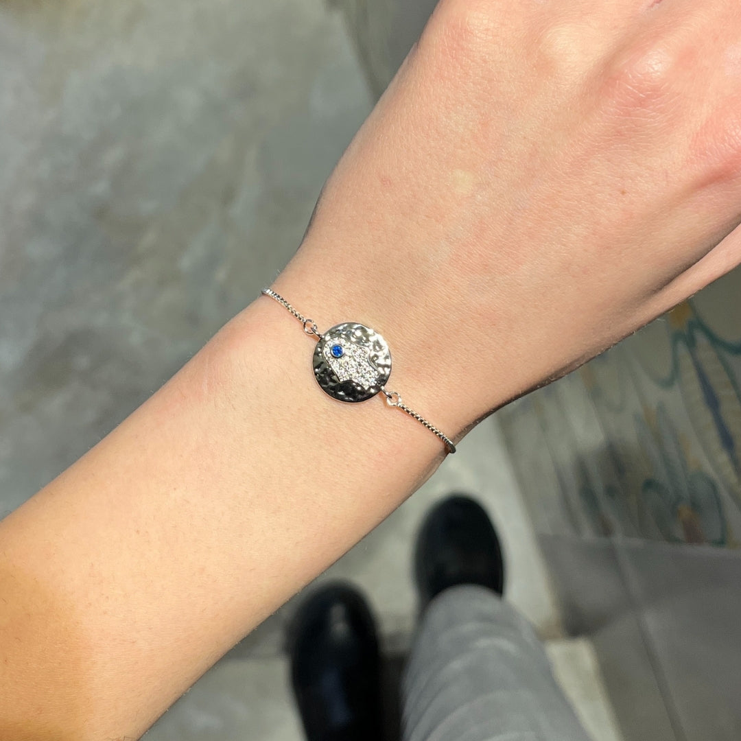 Bracelet argent inoxydable ajustable motif Khomsa