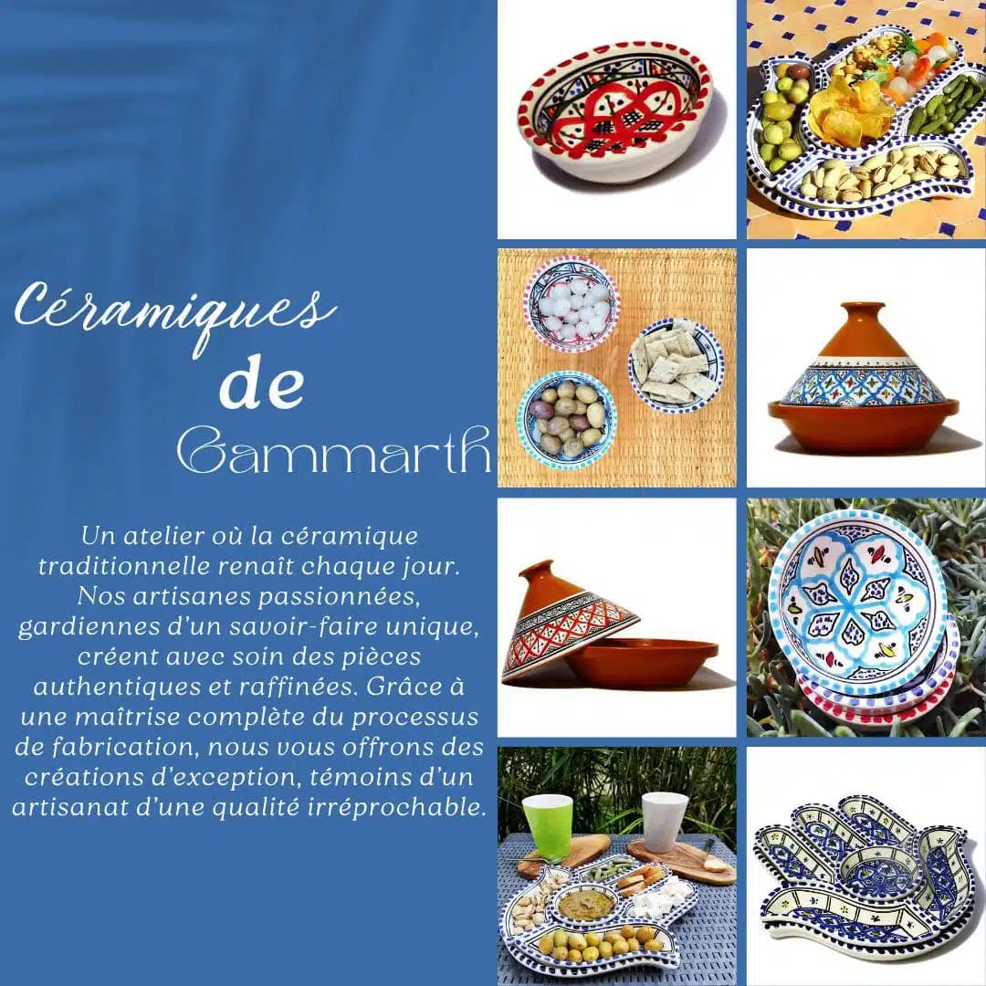 Tajine en céramique – Motif Papillon (Rouge, Bleu, Turquoise) (32 cm)