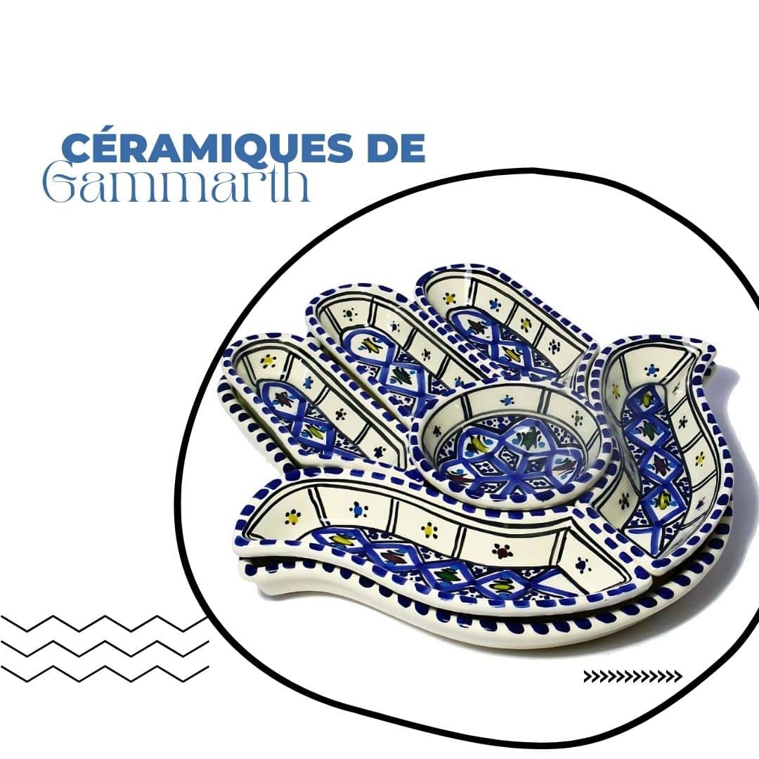 Service apéritif en céramique – Khomsa (7 pièces)