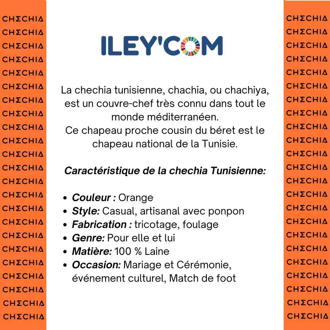 Chéchia Tunisienne Orange Avec Pompon En Laine