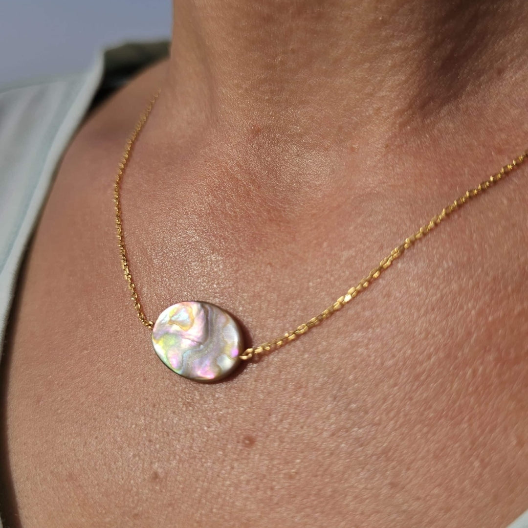 Collier en argent 925 plaqué en or 18 Karats et Abalone Shell (45 cm)