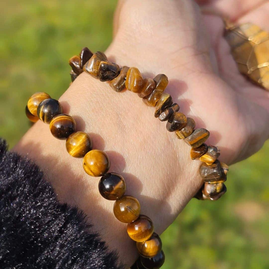 Duo de bracelets élastiques en œil de tigre (17-19 cm)