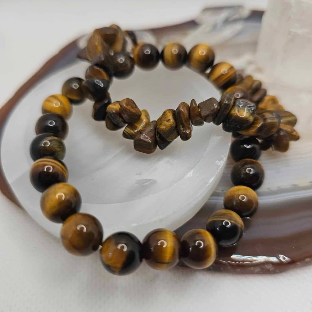 Duo de bracelets élastiques en œil de tigre (17-19 cm)