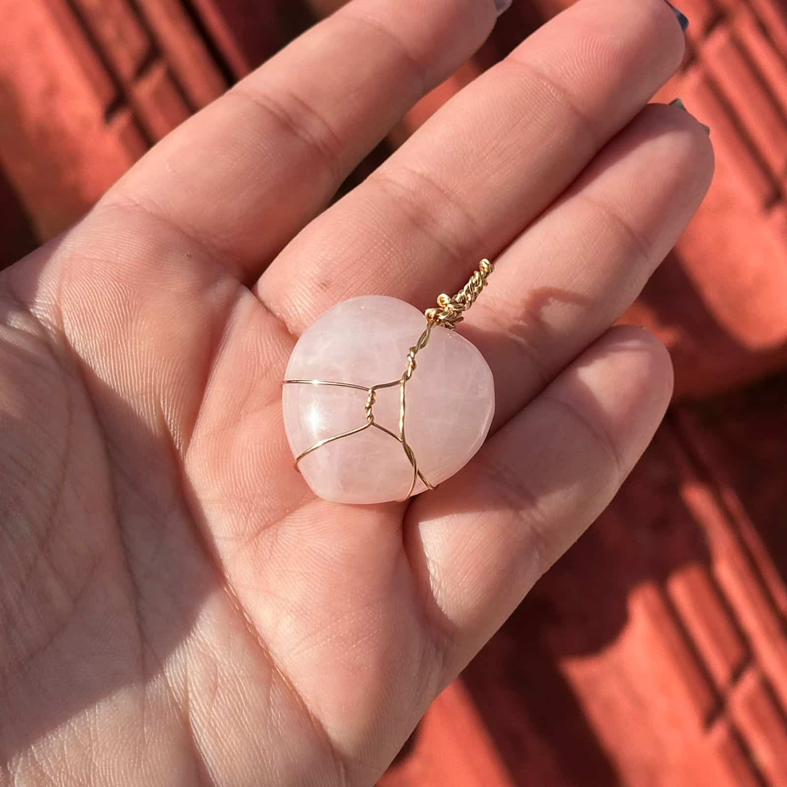 Pendentif cœur en quartz rose sertie d'acier inoxydable – sans collier