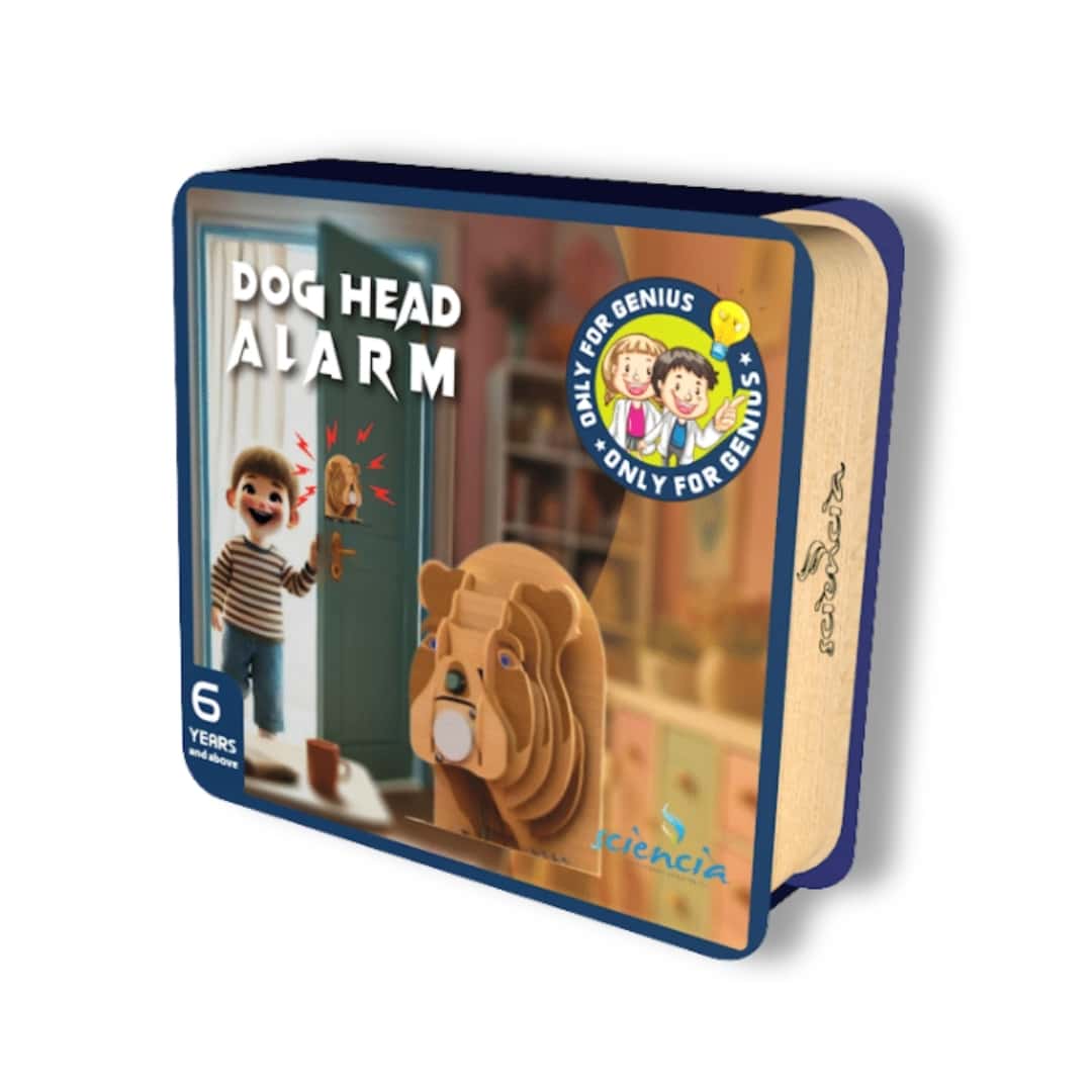 Jeu éducatif STEM alarme tête de chien en bois et électronique (+6 ans)