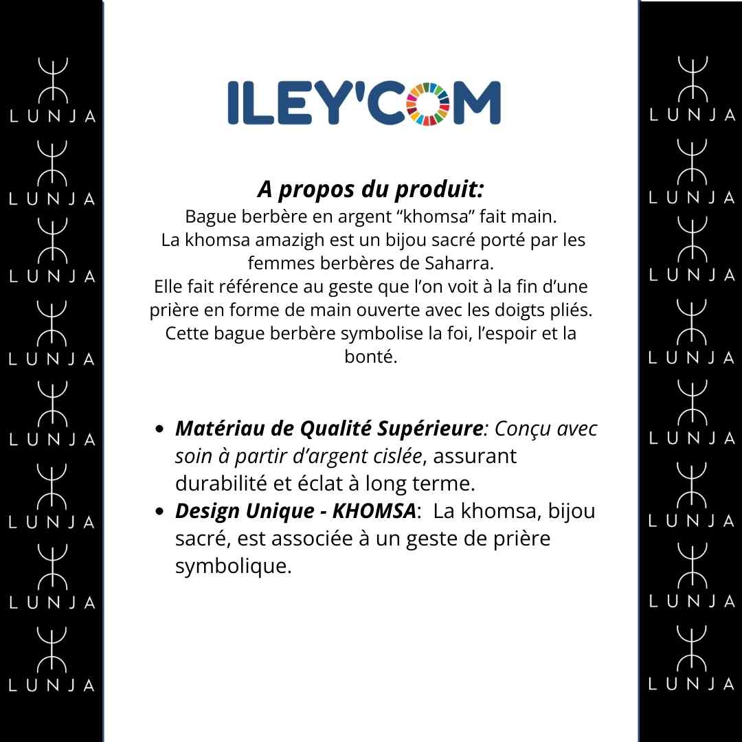 Bague berbère Khomsa en argent ciselé ajustable