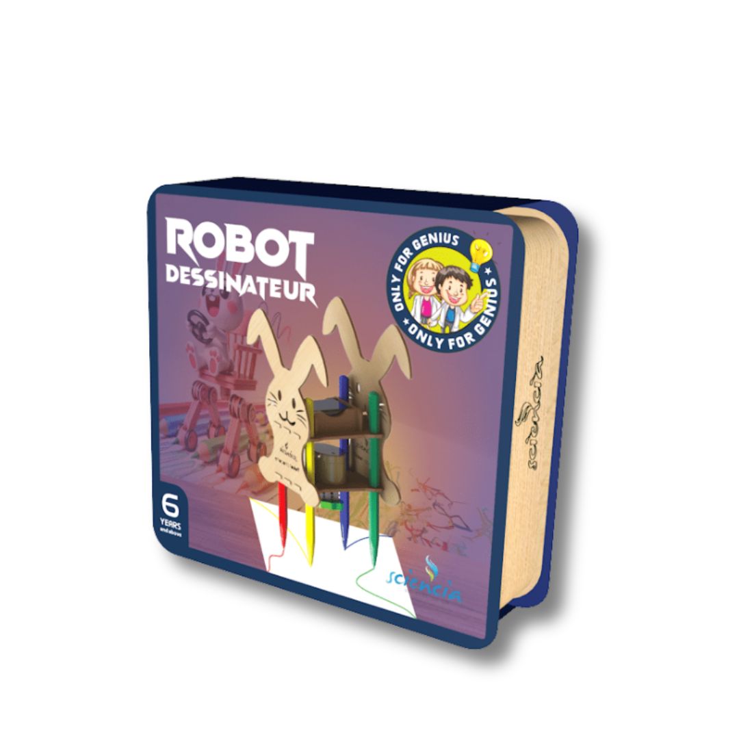 Kit robot chocotte en bois, jeu éducatif STEM pour fabriquer un robot dessinateur (+ 6 ans)