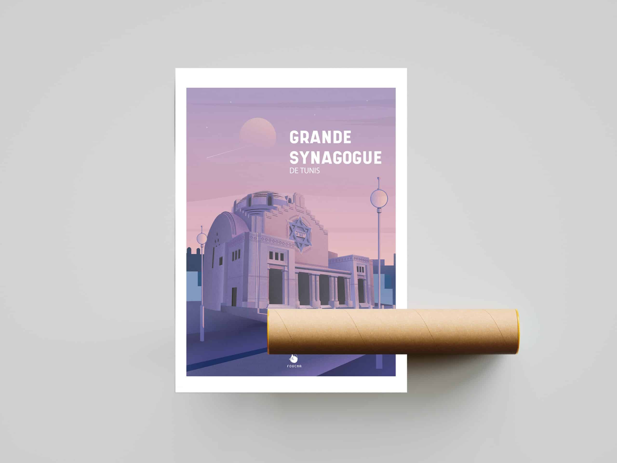 Poster Lieux Célèbres En Tunisie "Grande Synagogue de Tunis"