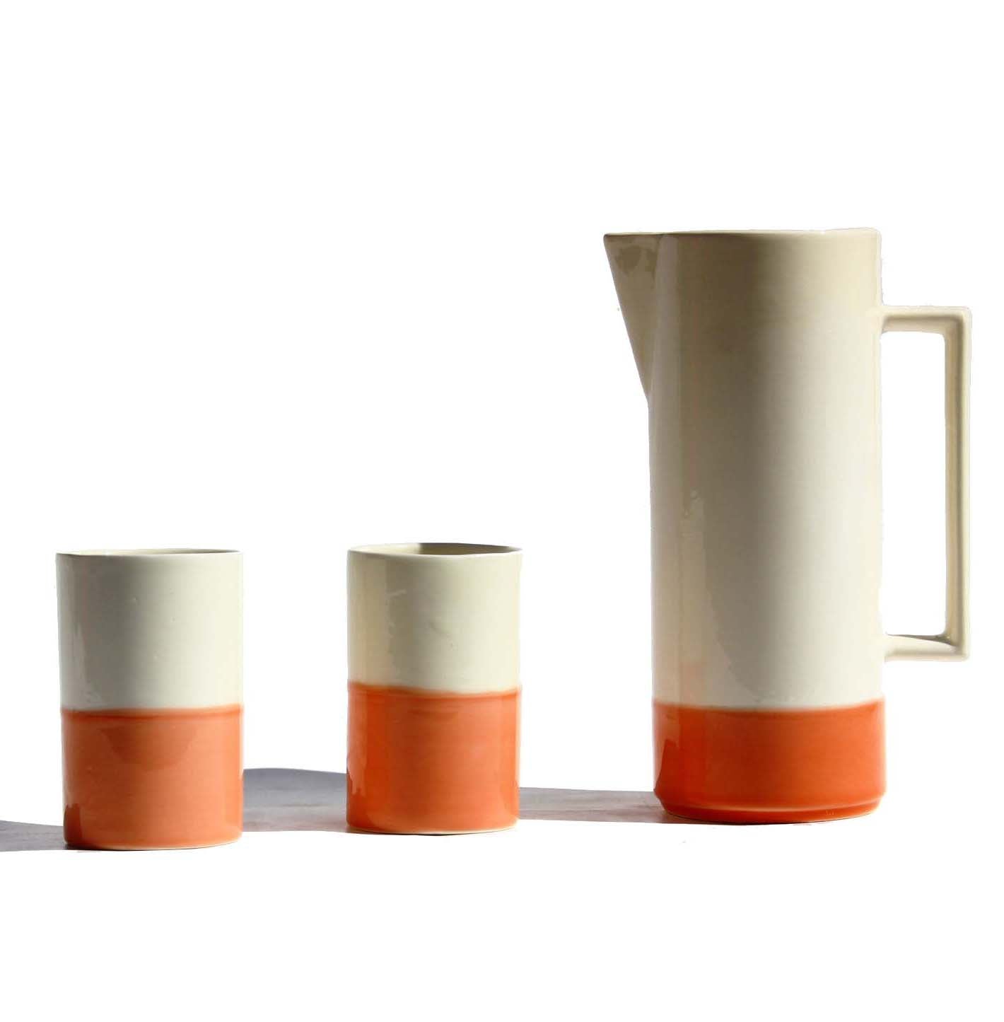 Service à eau en céramique bicolore : Élégance artisanale unique