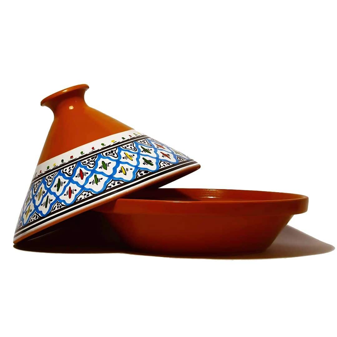 Tajine en céramique – Motif Papillon (Rouge, Bleu, Turquoise) (32 cm)