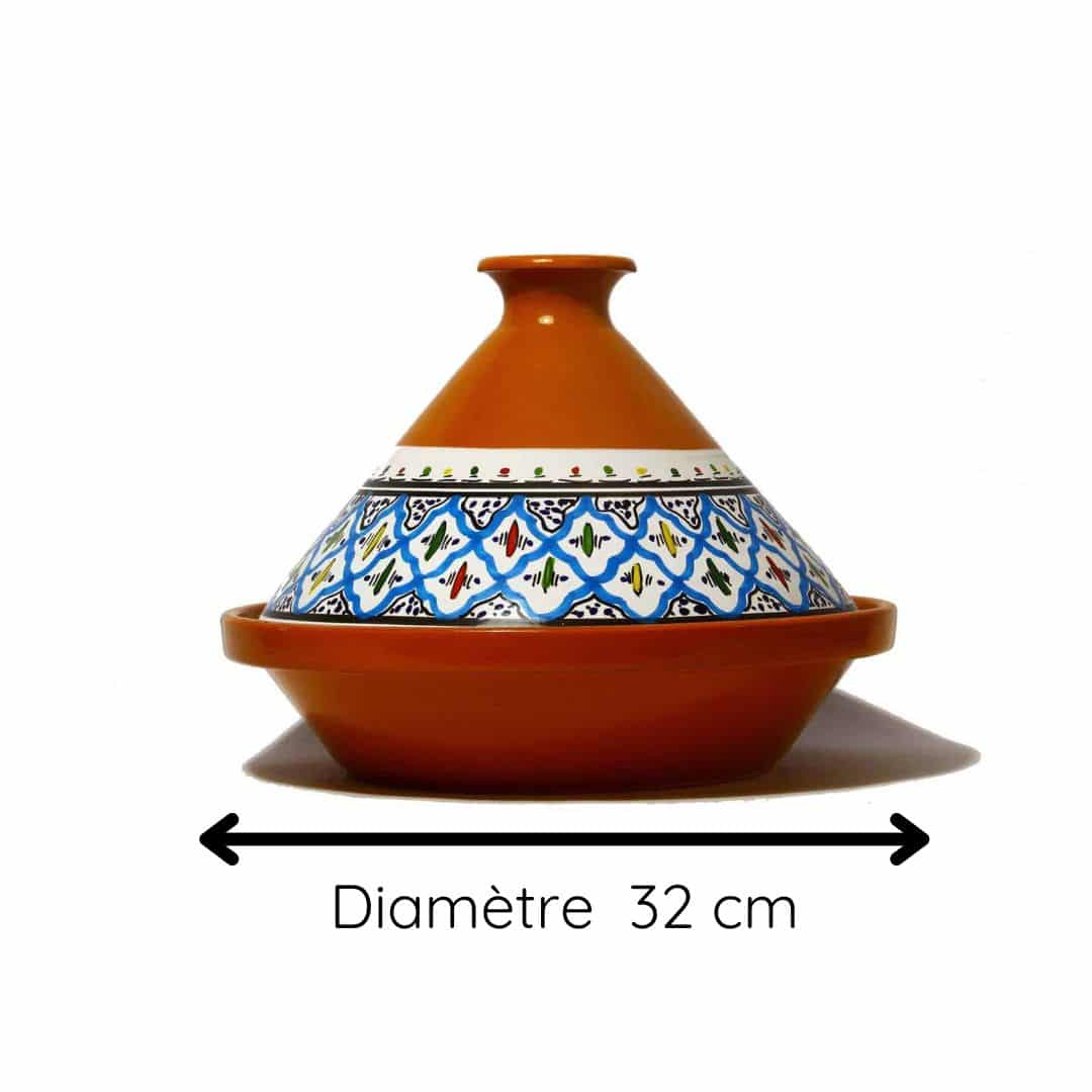 Tajine en céramique – Motif Papillon (Rouge, Bleu, Turquoise) (32 cm)