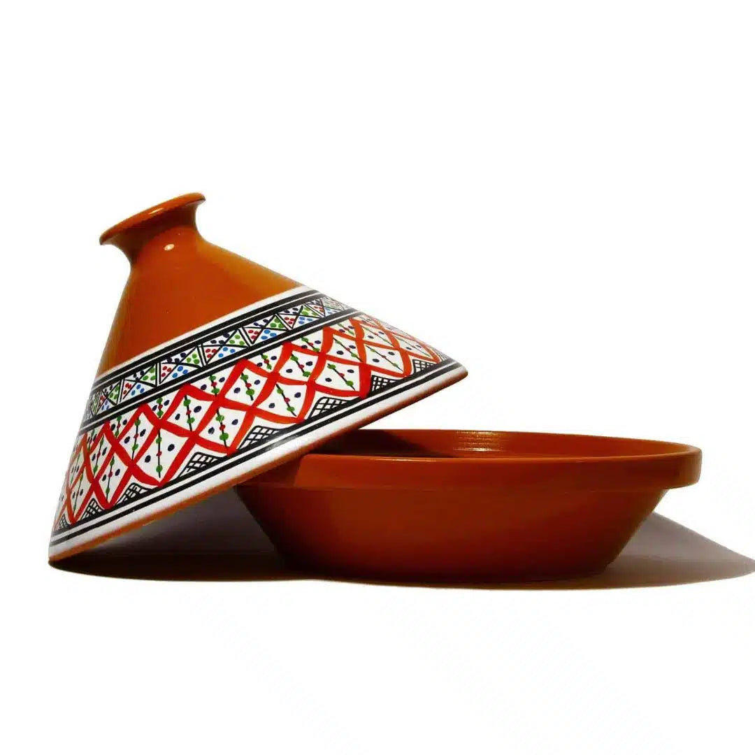 Tajine en céramique – Motif Papillon (Rouge, Bleu, Turquoise) (32 cm)