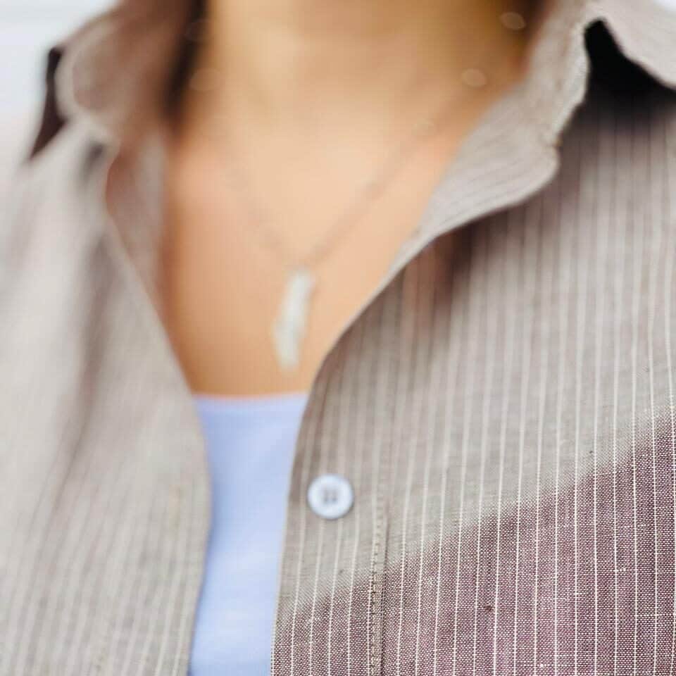 Set en lin marron à rayures blanches - Pantalon large et chemise ample