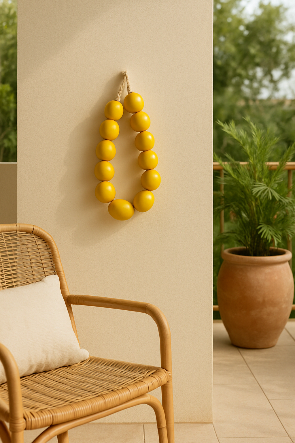 mini chapelet murale en perles de céramique jaune, dimension 40*26cm