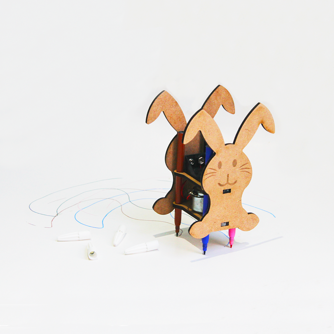 Kit robot chocotte en bois, jeu éducatif STEM pour fabriquer un robot dessinateur (+ 6 ans)