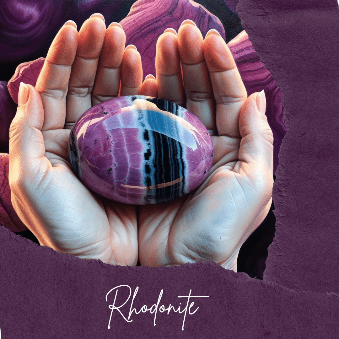 Collier en rhodonite avec pendentif cœur enrobé d’acier inoxydable