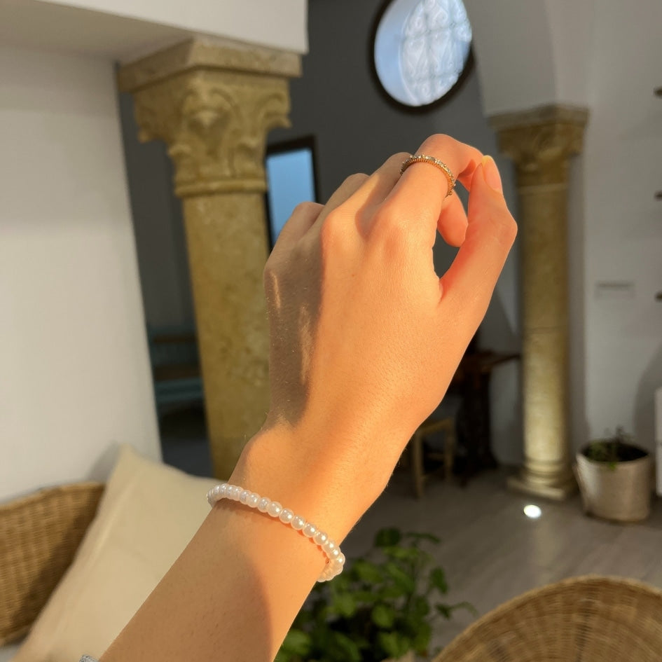 Bracelet Perles Blanches Unisexe, Fait Main