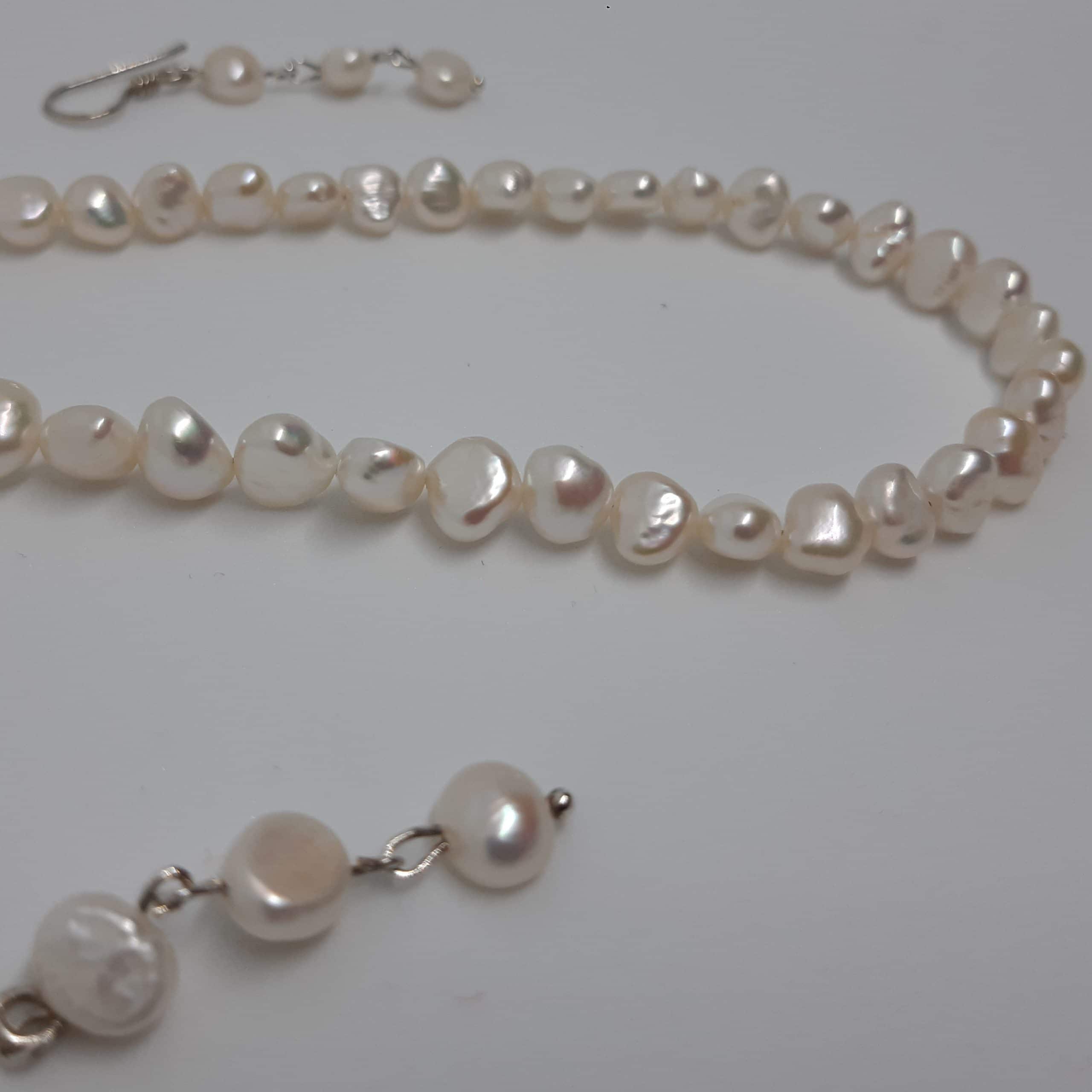 Parure perle de Culture plate, collier, boucles d'oreilles et bracelet en perles authentiques plates