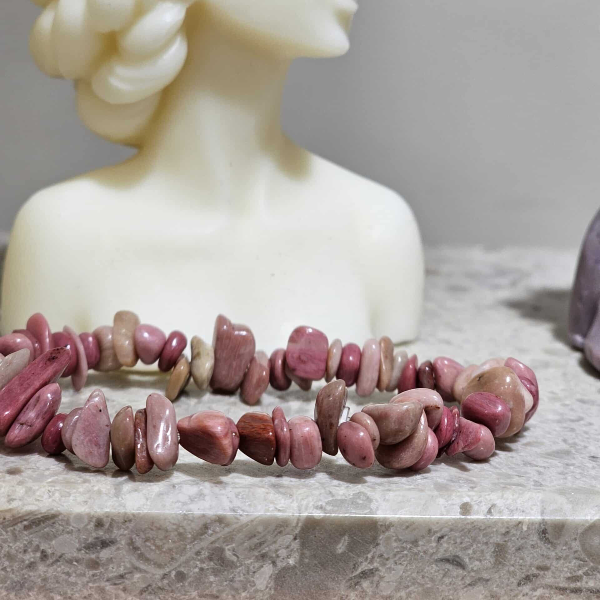 Bracelet élastique en Rhodonites naturelles (16 à 18 cm)