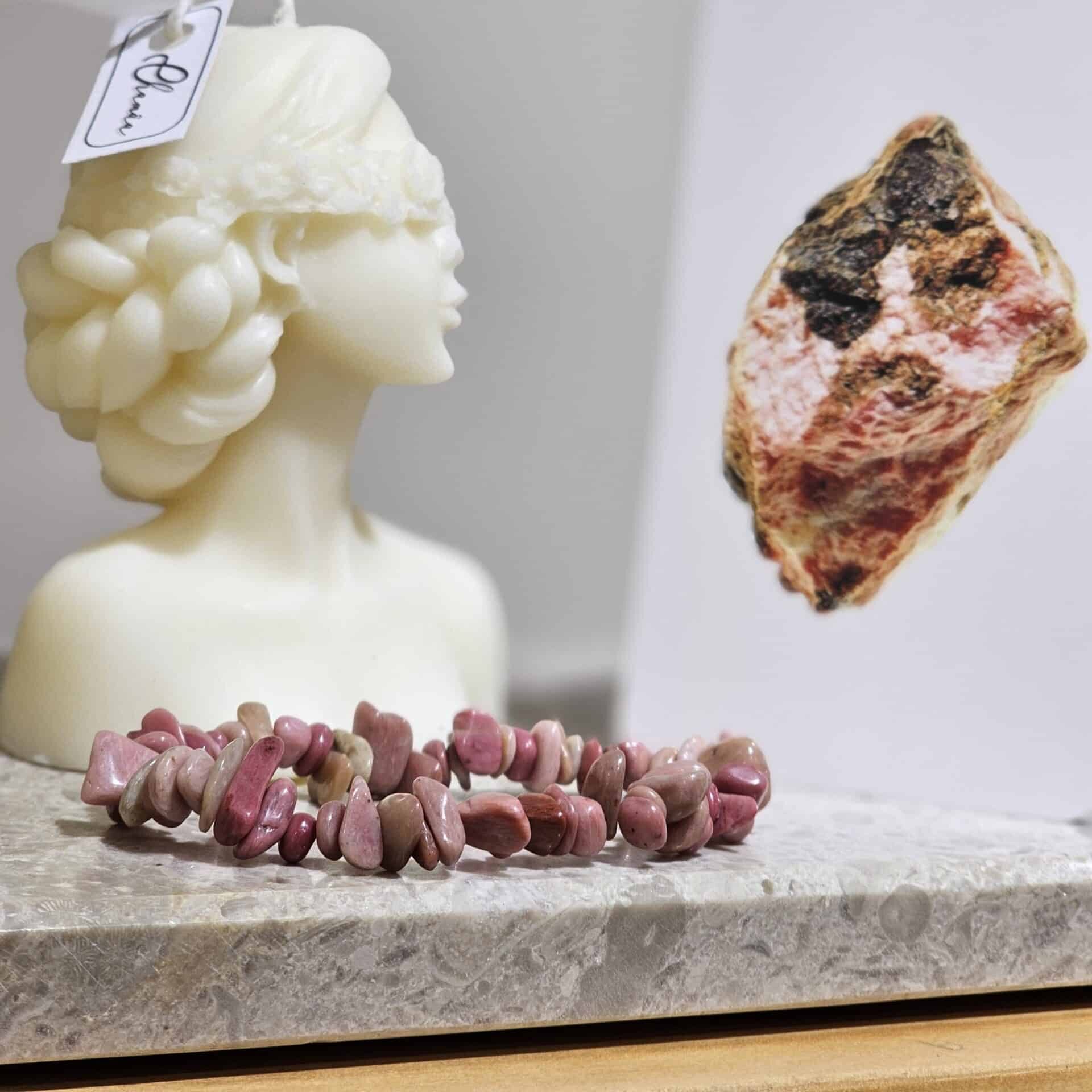 Bracelet élastique en Rhodonites naturelles (16 à 18 cm)