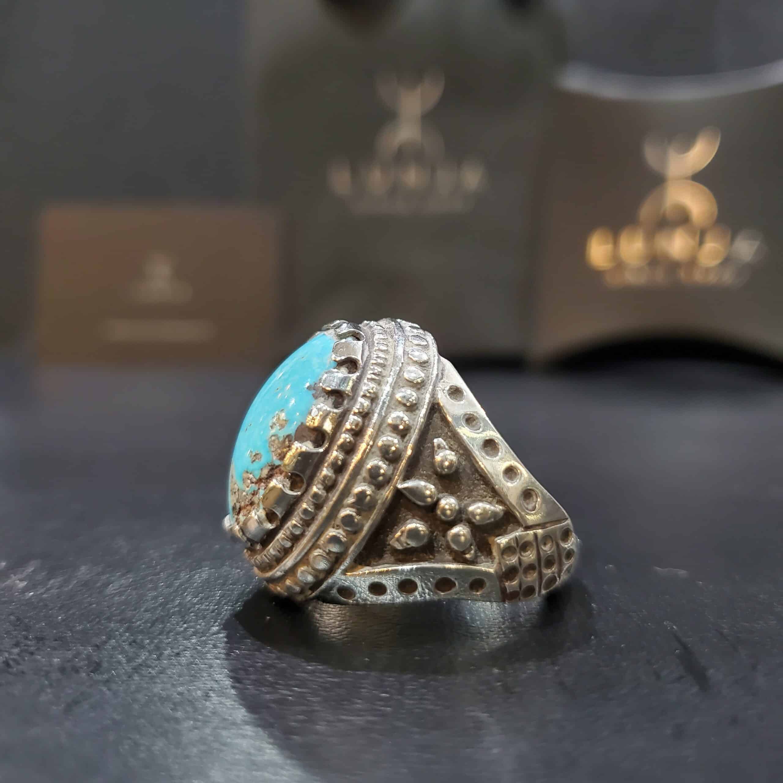 Bague en argent 940 Turquoise naturelle pour homme