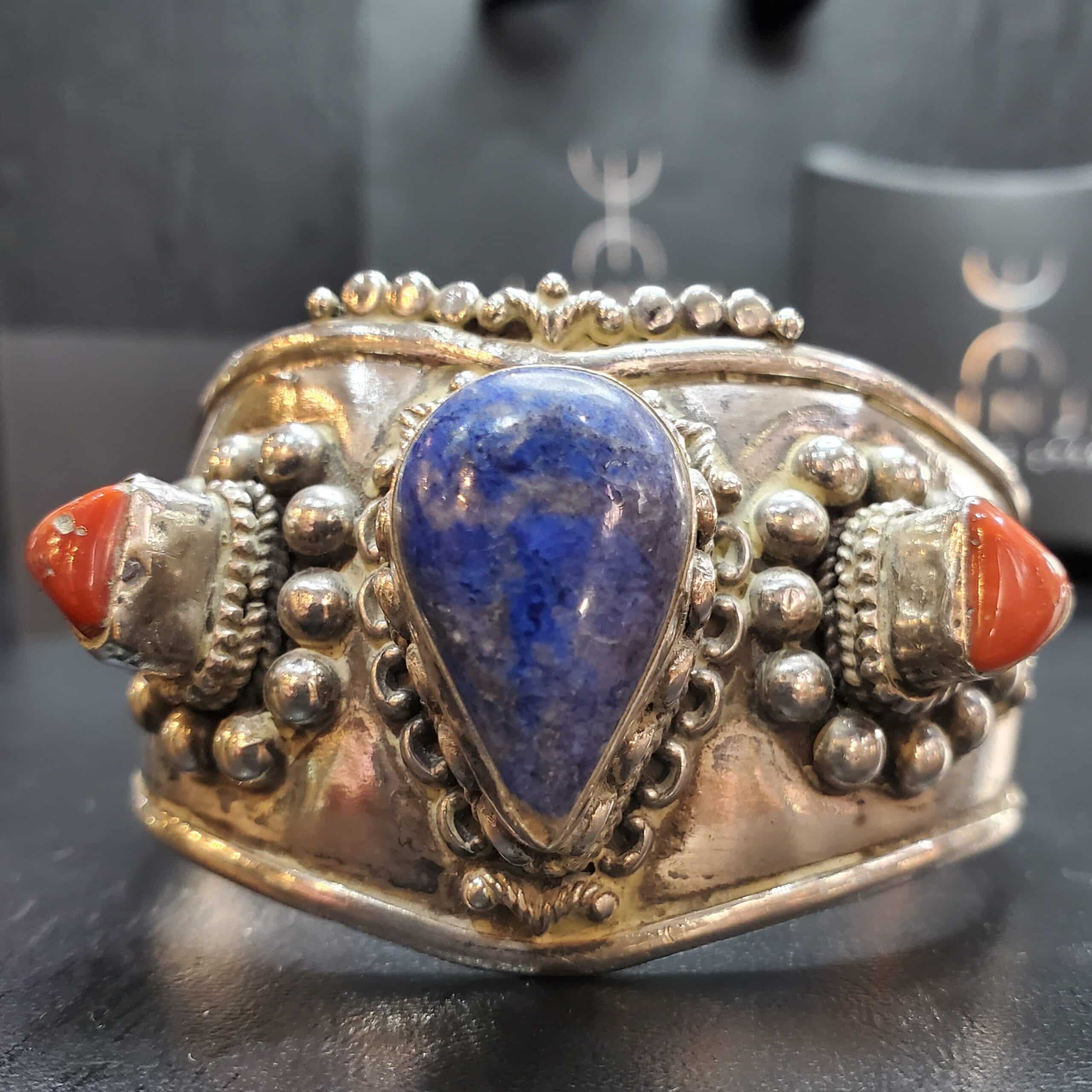 Bracelet Jonc Argent Lapis-lazuli et Corail