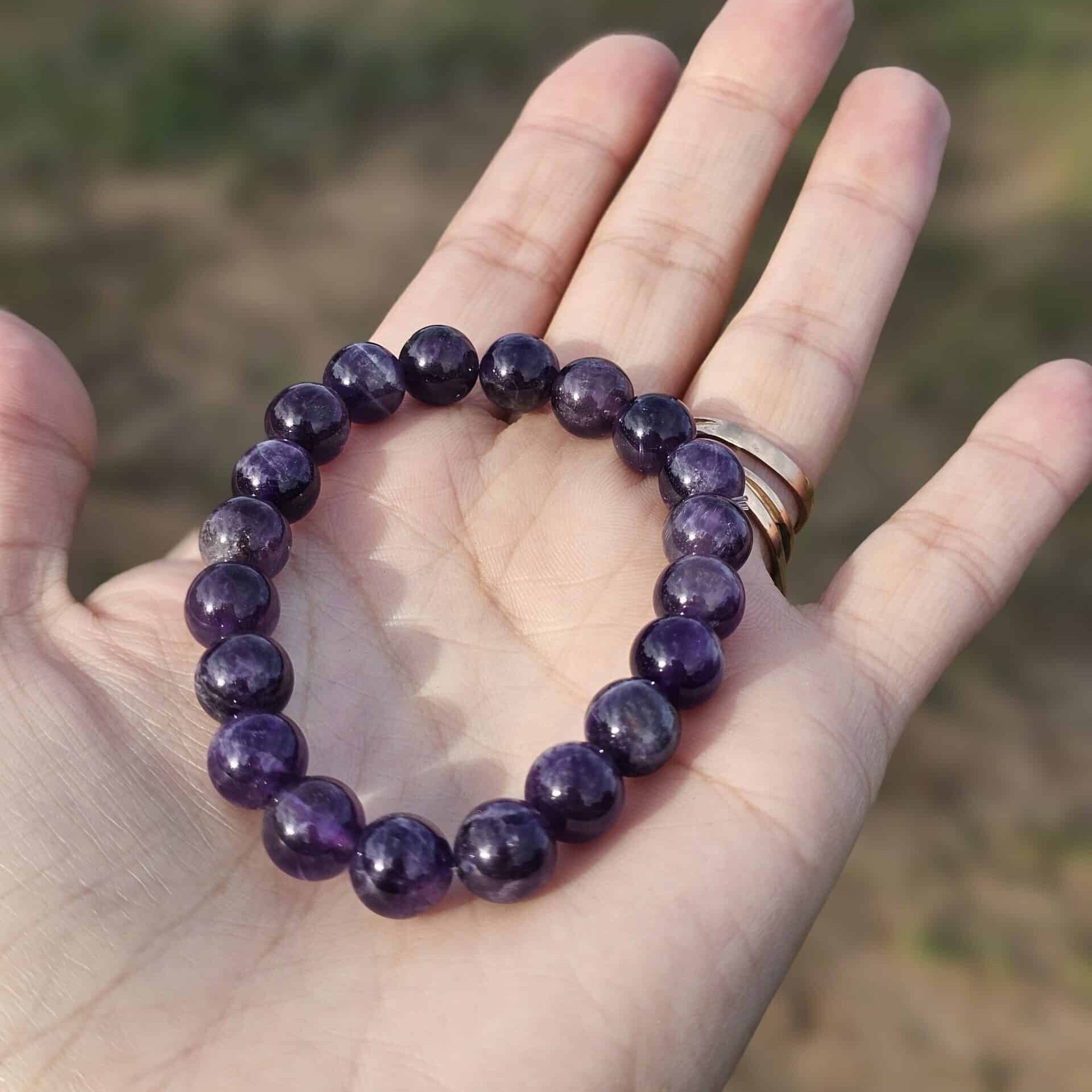 Bracelet élastique en pierre d'Améthyste (18 à 19 cm)