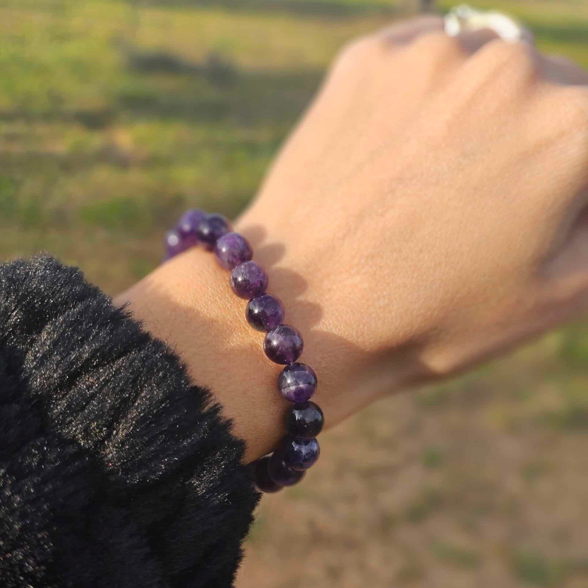 Bracelet élastique en pierre d'Améthyste (18 à 19 cm)