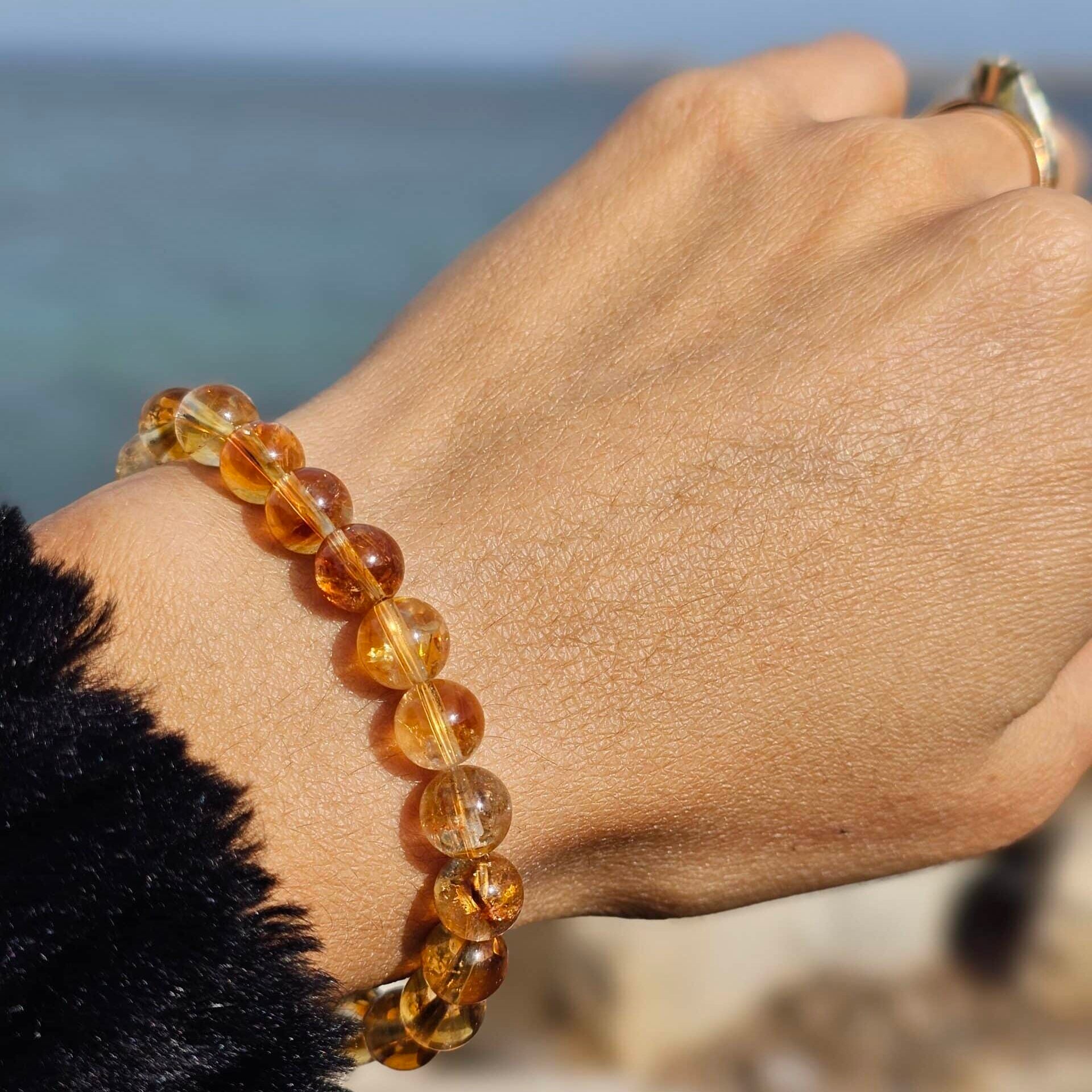Bracelet élastique en Citrine Authentique – Pierres naturelles de 6 mm – Ajustable (17 à 19 cm)