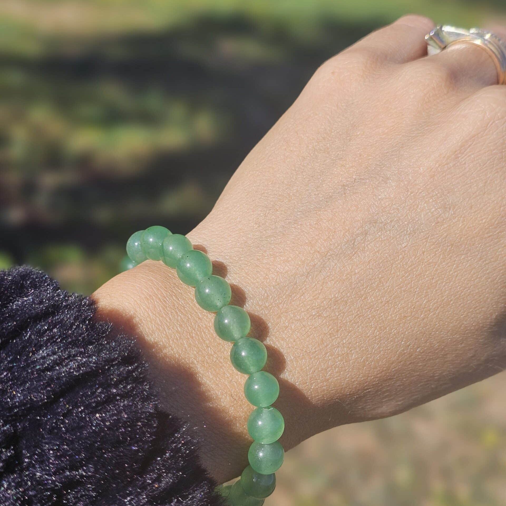 Bracelet élastique en Aventurine Verte – Pierres naturelles 6 mm – Ajustable (17 à 19 cm)