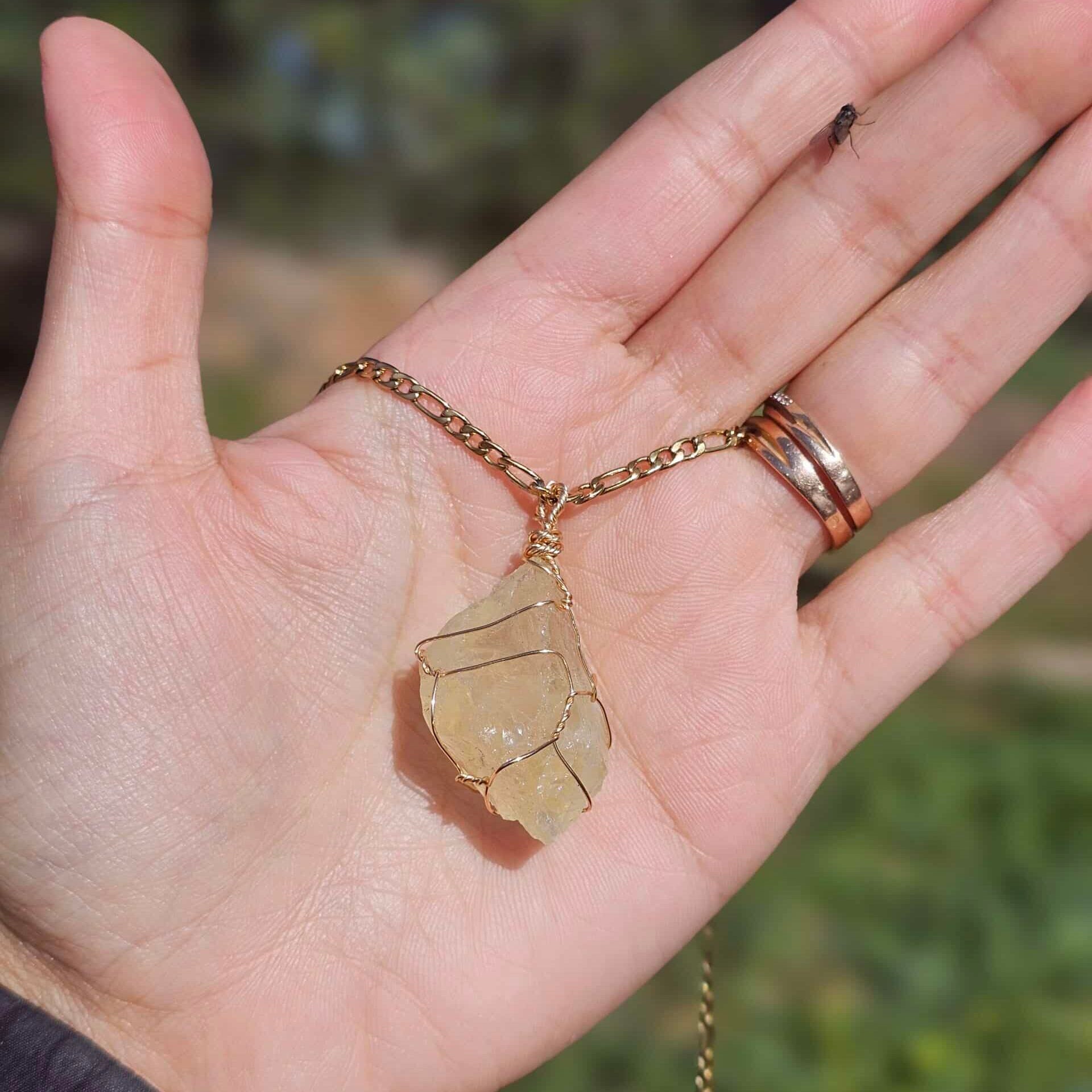 Collier en acier inoxydable avec pendentif citrine de haute qualité – 65 cm, 15 g