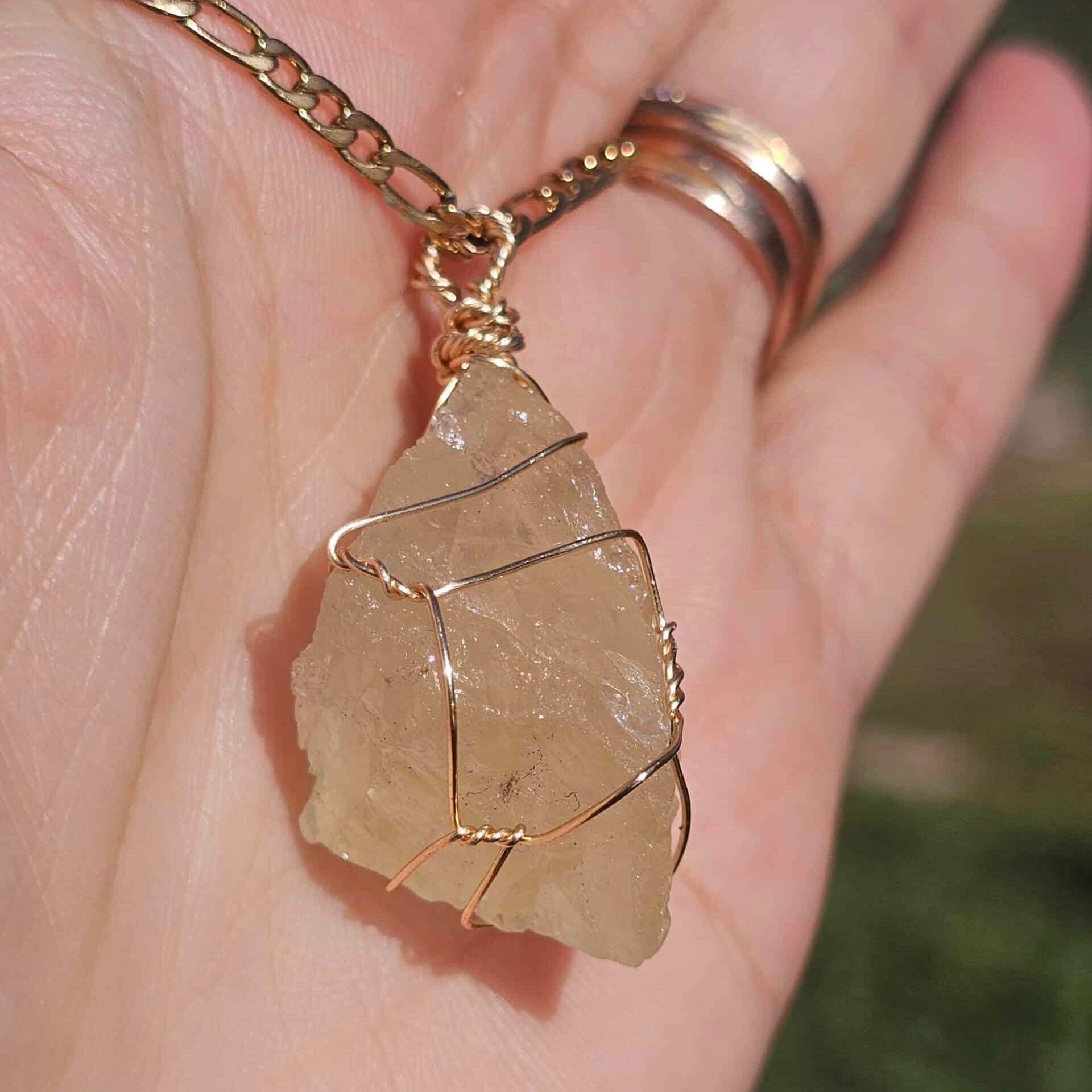 Collier en acier inoxydable avec pendentif citrine de haute qualité – 65 cm, 15 g