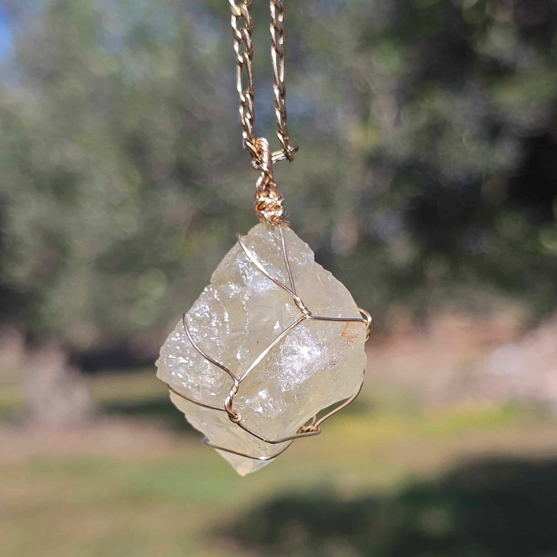 Collier en acier inoxydable avec pendentif citrine de haute qualité – 65 cm, 15 g