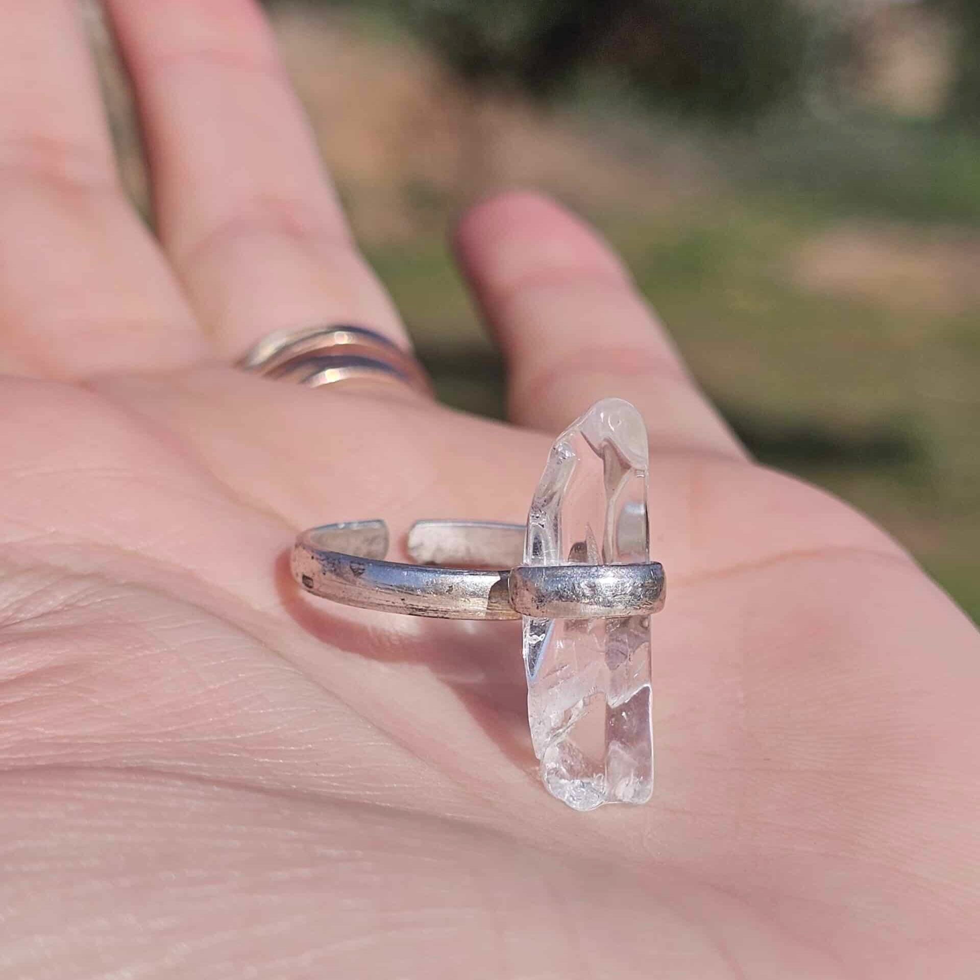 Bague en argent 925 Clear Quartz ajustable