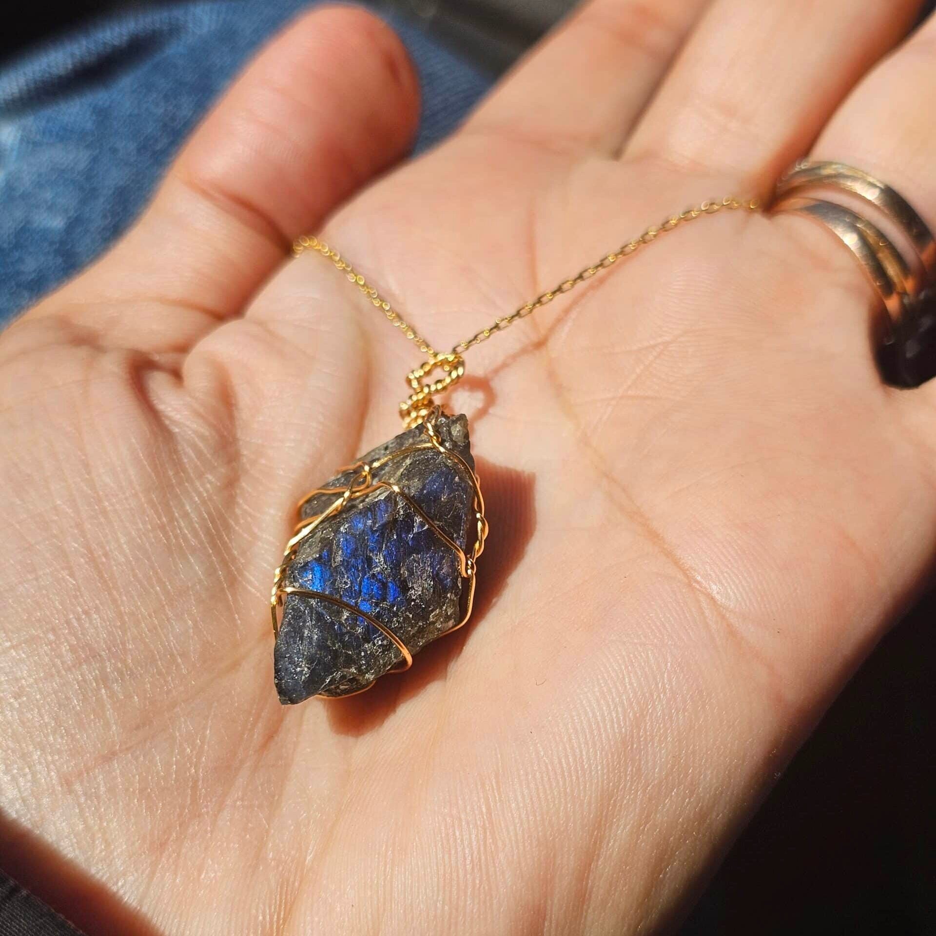 Collier Labradorite brute en argent 925 plaqué en or 18 Karats (45cm)