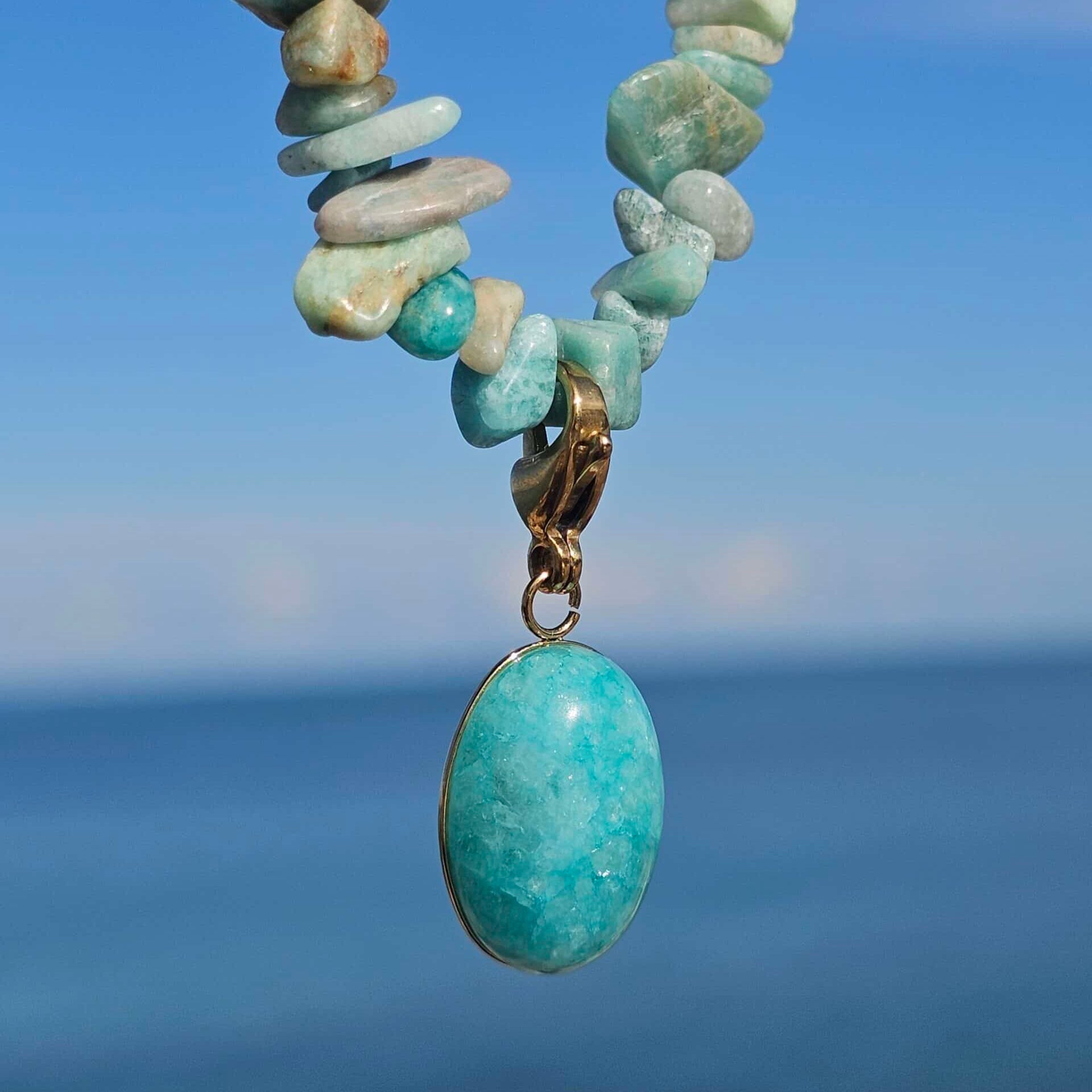 Collier en amazonite naturelle avec pendentif amazonite (45 cm + 5 cm d’extension)