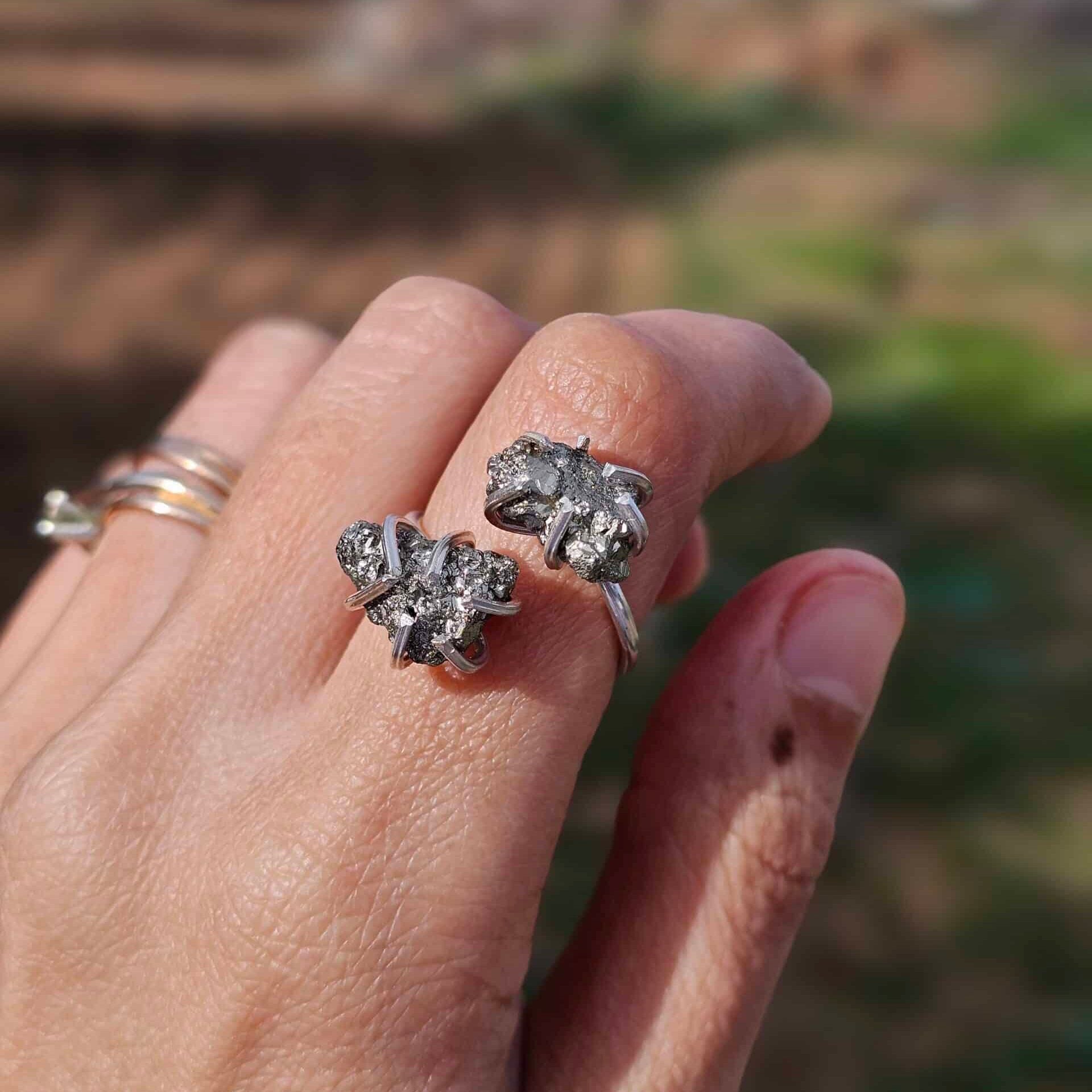 Bague ajustable en argent 925 avec double pyrite