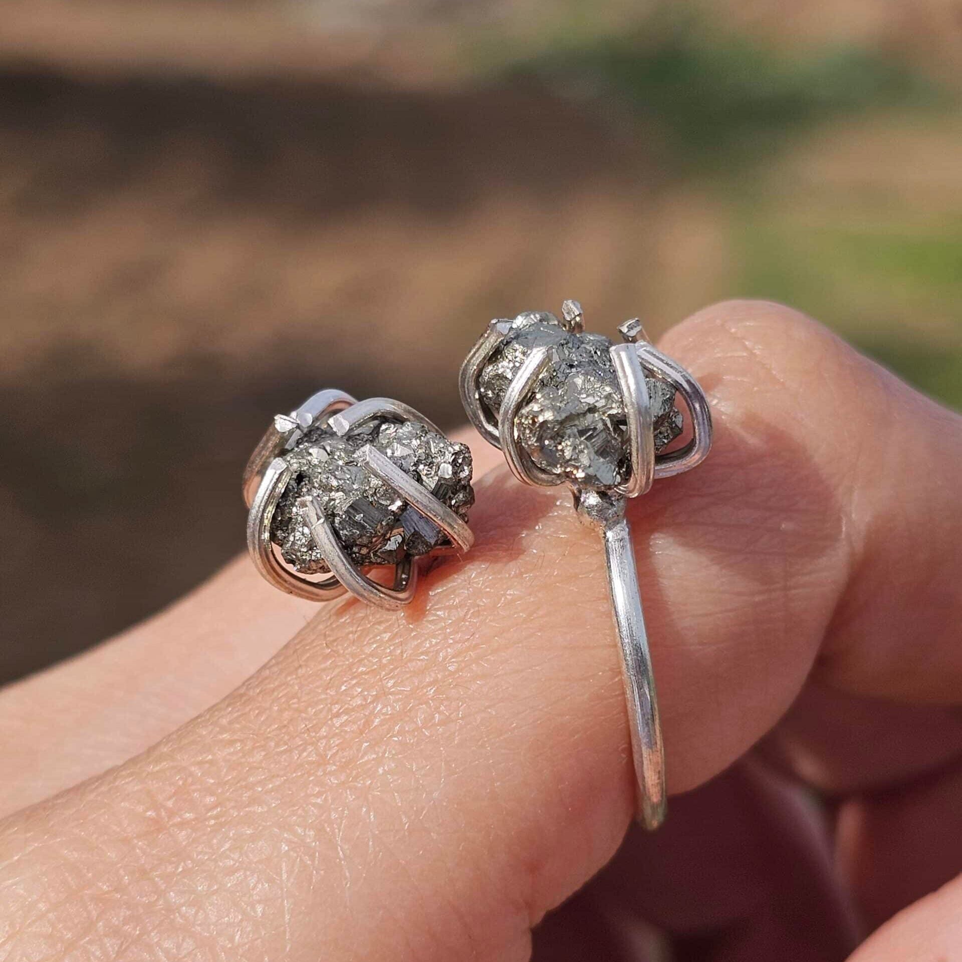 Bague ajustable en argent 925 avec double pyrite