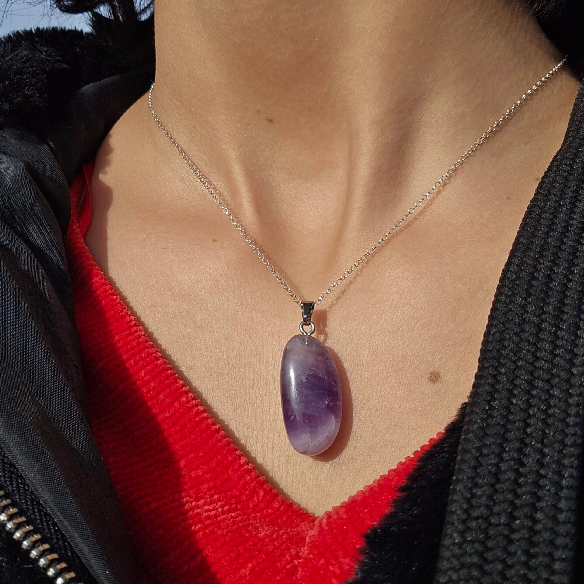 Collier en argent 925 avec pendentif Améthyste chevron (45 cm)
